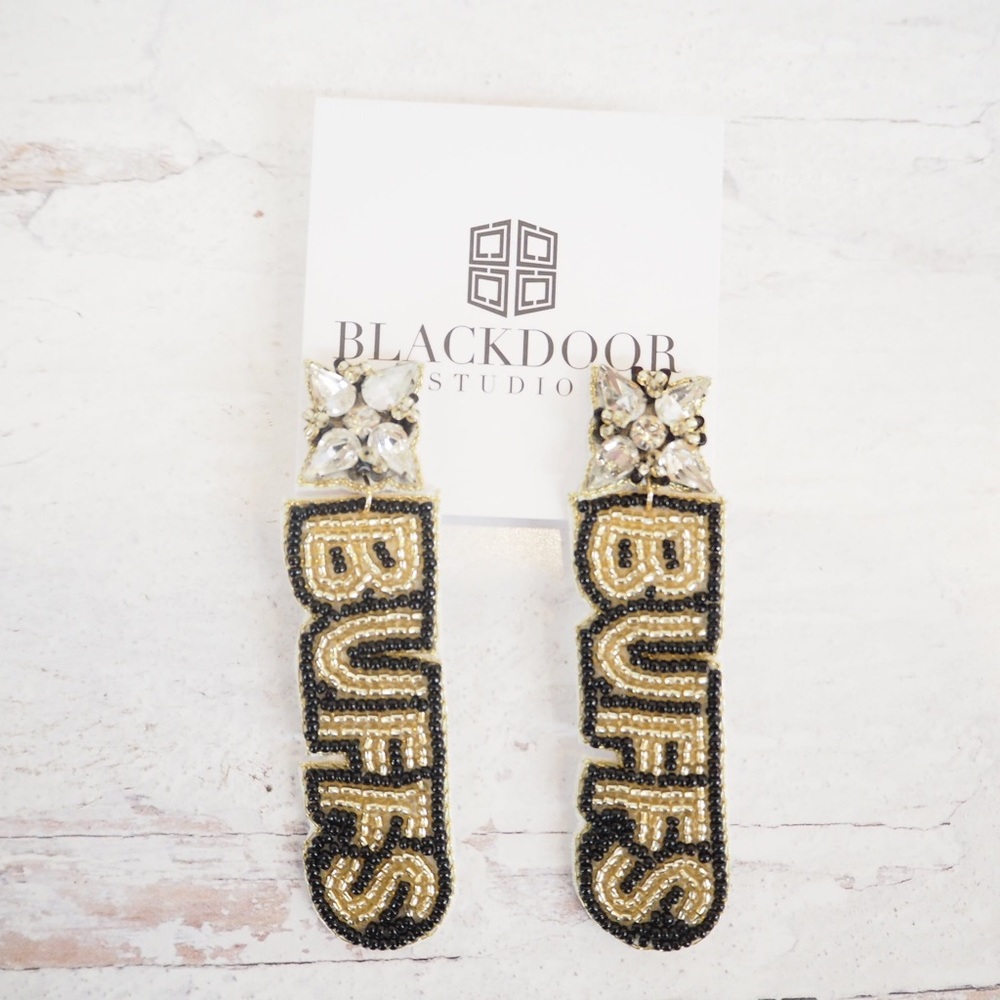 Beaded Collegiate Game Day Colorado Buffs Earrings~Black